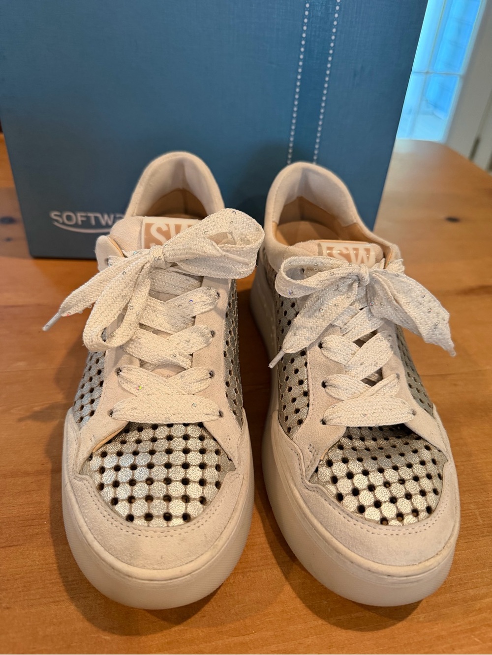 White/Beige Perforated Women’s Sneakers by SoftWalk